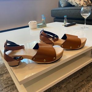 Hand made open toe clogs